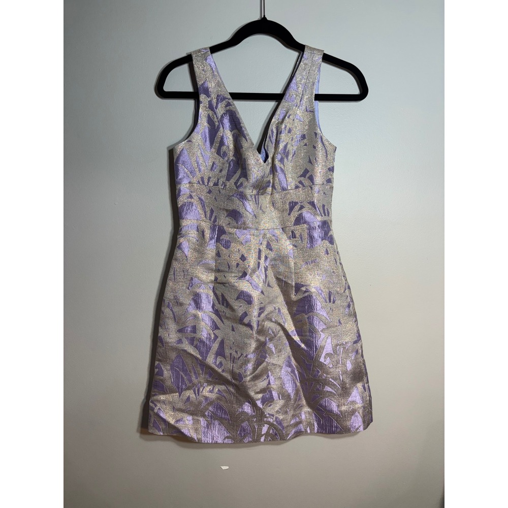 Kate Spade New York Lilac Gold Metallic Floral Brocade A Line Mini Dress Size 2